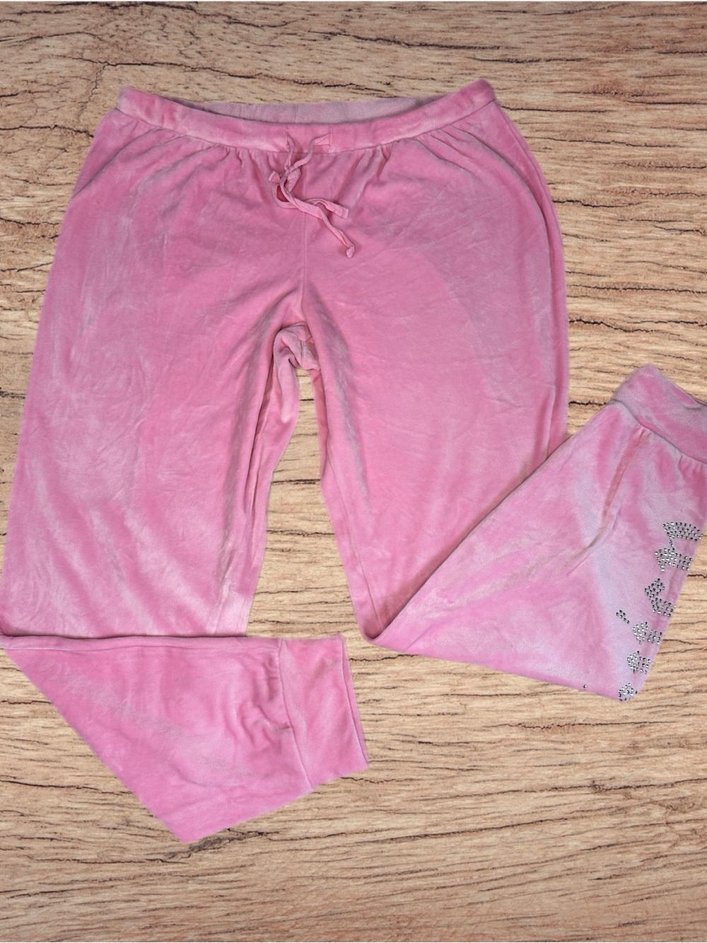 Juicy Couture Pink Velour Joggers with Rhinestone Detail